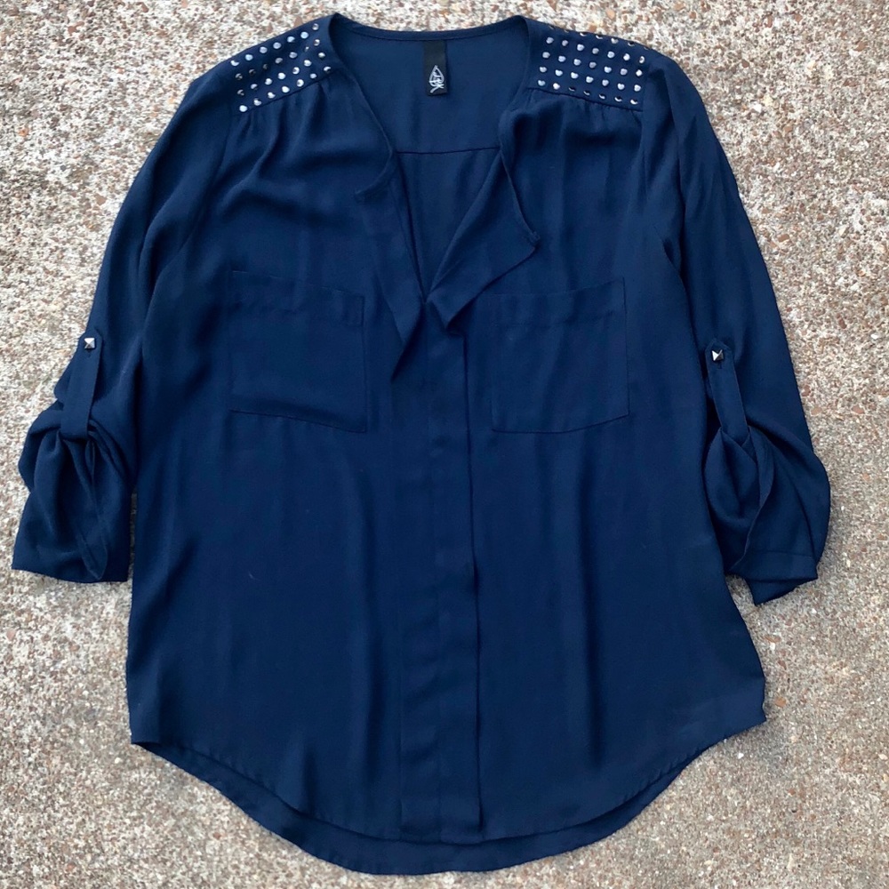 LBK Women’s Blue Blouse w/ Gray Studs